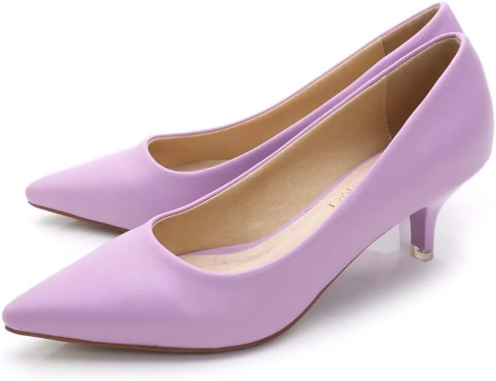 Women's Low Kitten Heel Pumps - Classic Pointed Toe Office Work Pumps, Slip-On Comfortable Dress Shoes with Sturdy Slim Heel for Professional Women
