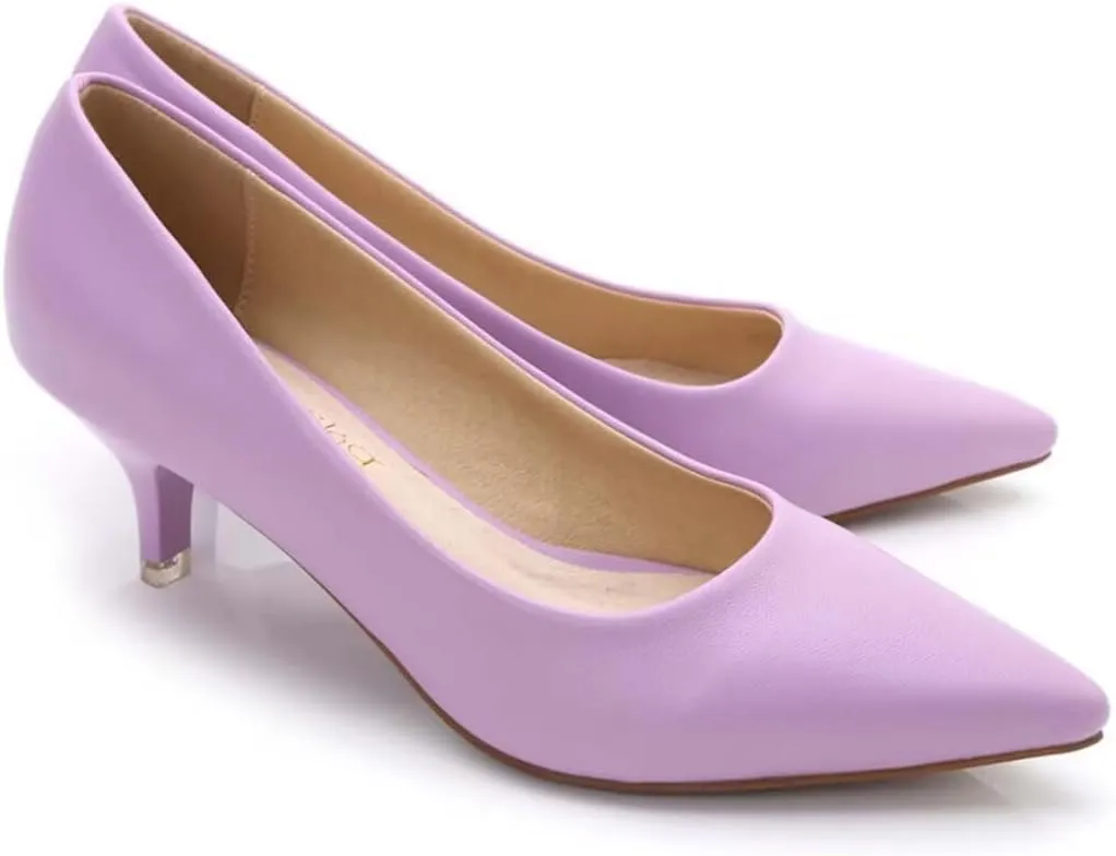 Women's Low Kitten Heel Pumps - Classic Pointed Toe Office Work Pumps, Slip-On Comfortable Dress Shoes with Sturdy Slim Heel for Professional Women
