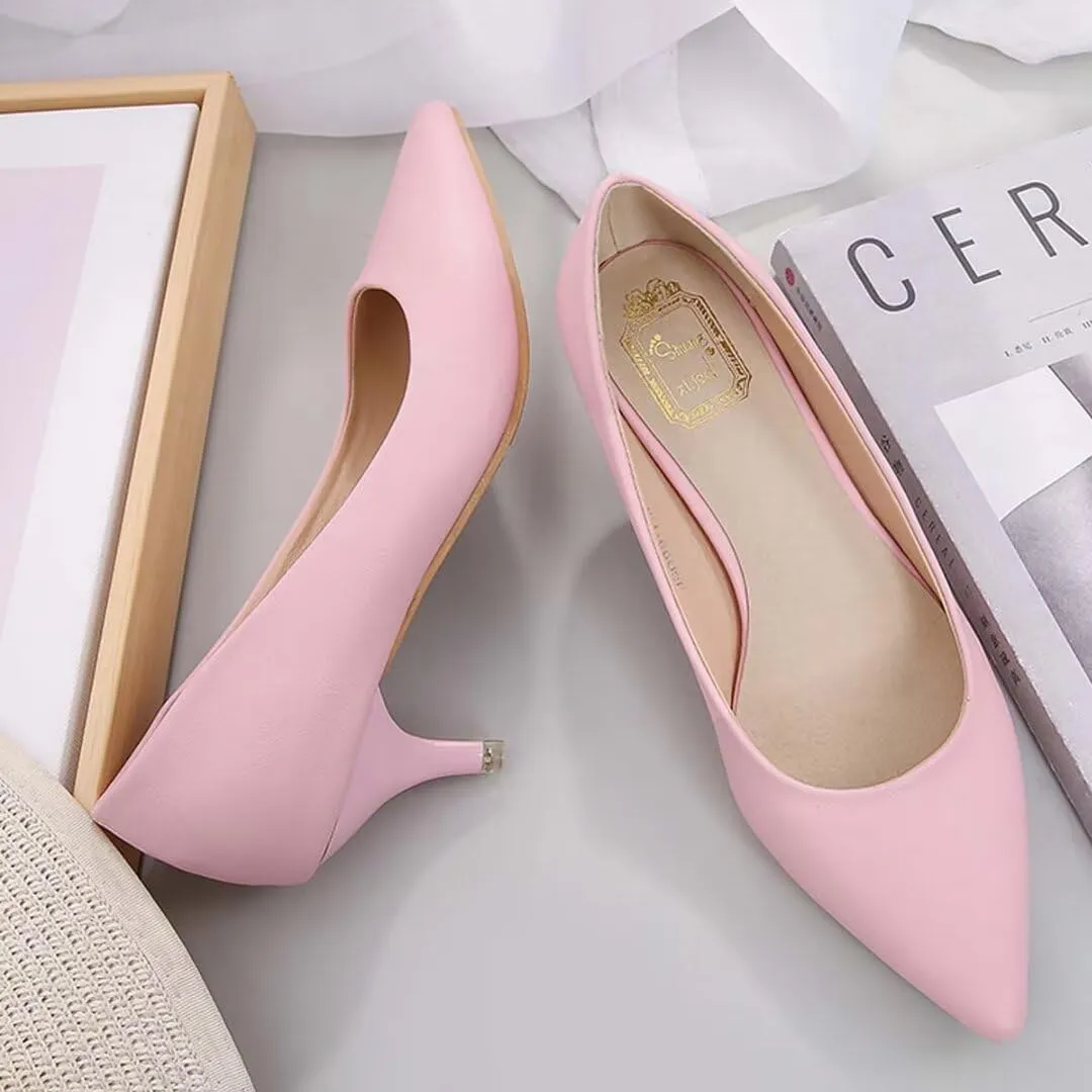 Women's Low Kitten Heel Pumps - Classic Pointed Toe Office Work Pumps, Slip-On Comfortable Dress Shoes with Sturdy Slim Heel for Professional Women