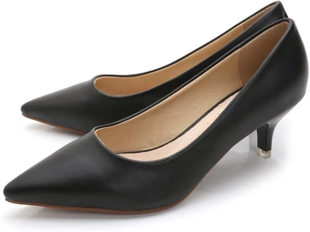 Women's Low Kitten Heel Pumps - Classic Pointed Toe Office Work Pumps, Slip-On Comfortable Dress Shoes with Sturdy Slim Heel for Professional Women
