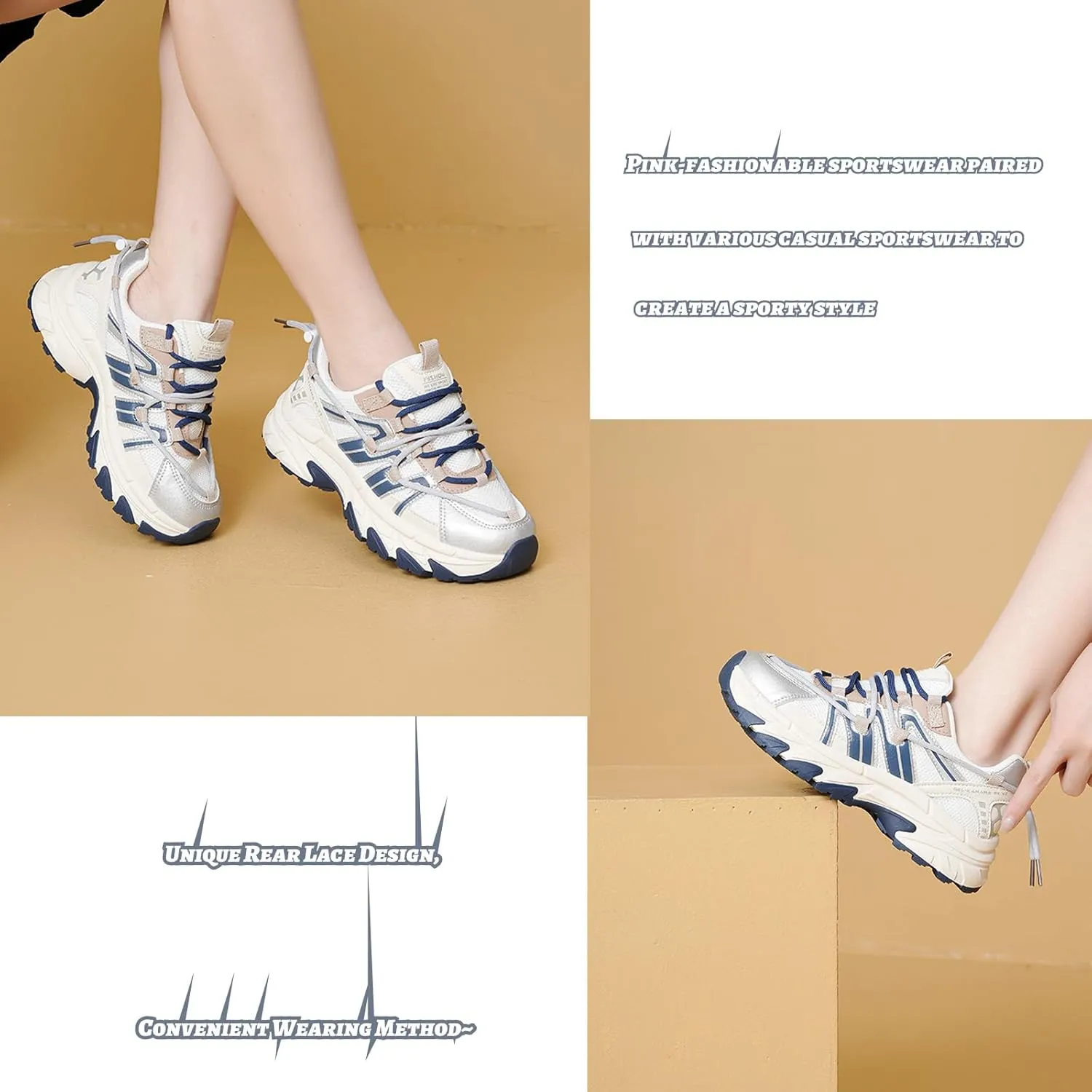 Women's Mesh Fashion Basketball Sneakers,Platform Casual Dad Sneakers,Soft Sole Cushioning Slip-On Orthopedic Arch Exercise Shoes