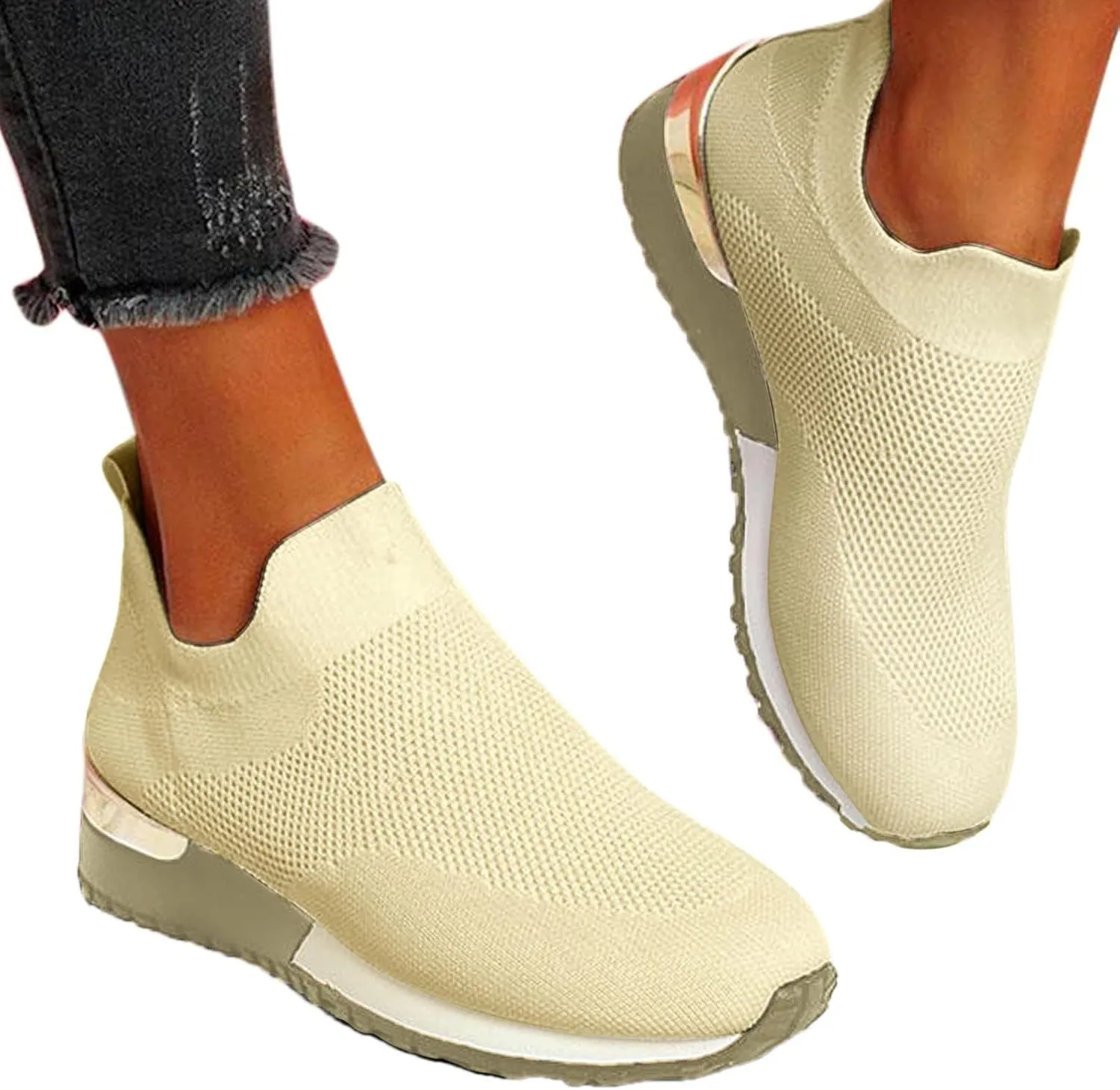 Womens Non Slip Work Shoes Slip On Water Resistant Walking Shoes Women Wide Width Men's Casual Dress Shoes Fashion Sneakers Brown Tennis Shoe Loafers Casual Slip On