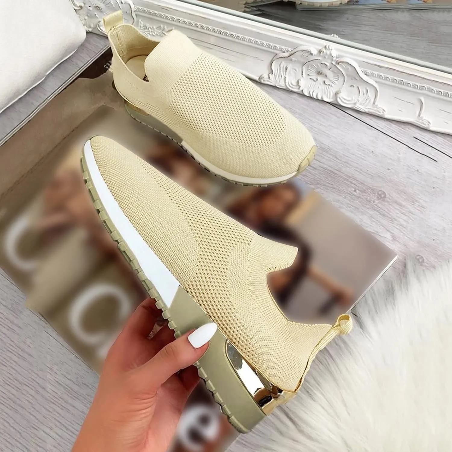 Womens Non Slip Work Shoes Slip On Water Resistant Walking Shoes Women Wide Width Men's Casual Dress Shoes Fashion Sneakers Brown Tennis Shoe Loafers Casual Slip On