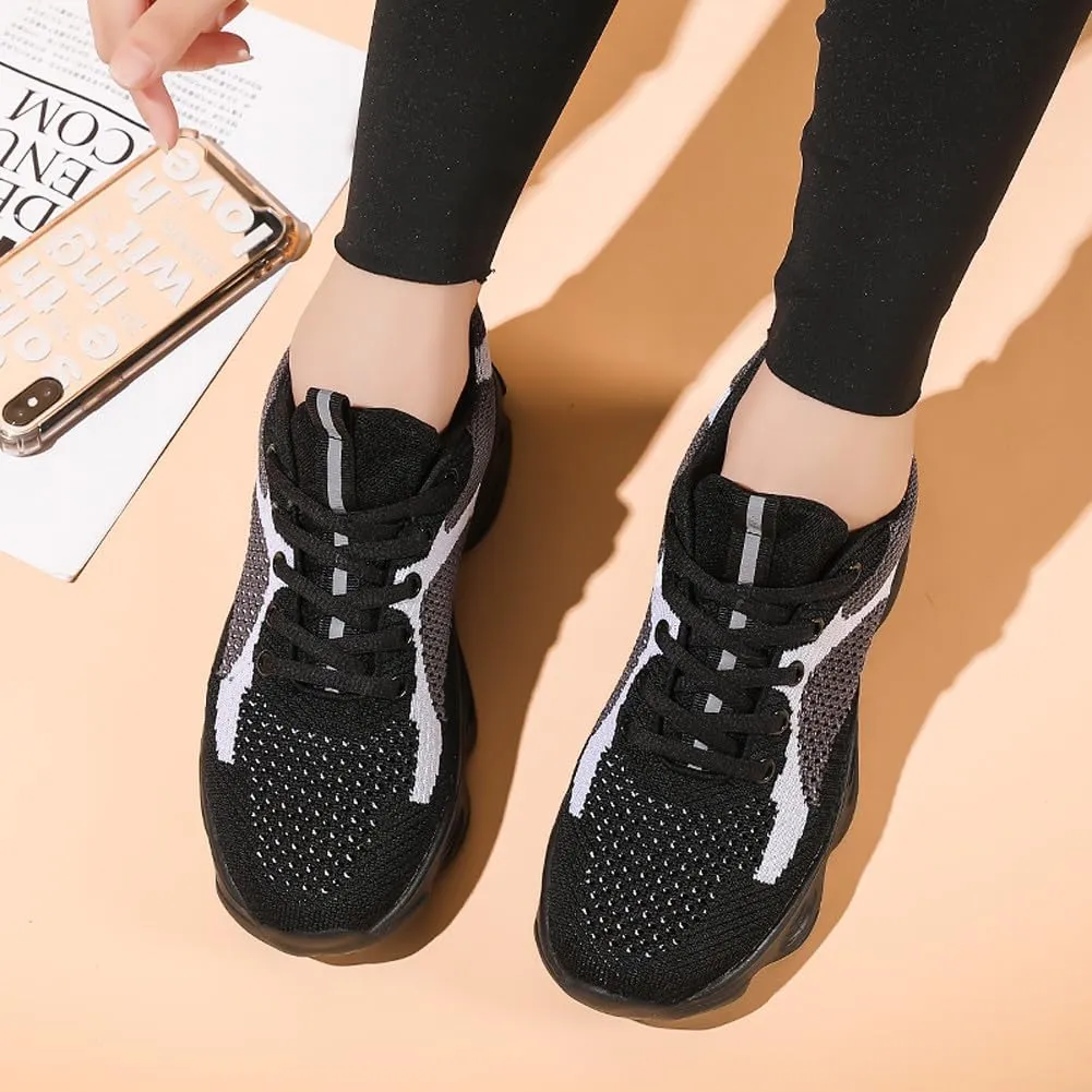 Women's Platform Breathable Soft Mesh Lace Up Sneakers Lightweight Road Running Walking Sock Shoes