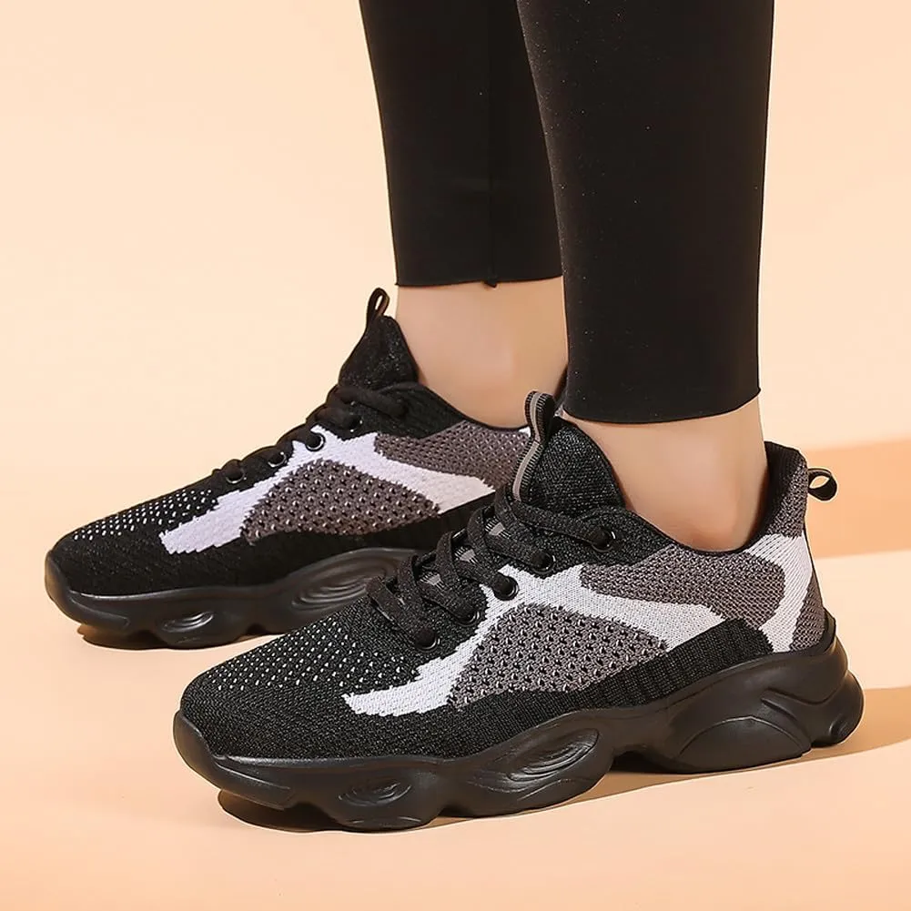 Women's Platform Breathable Soft Mesh Lace Up Sneakers Lightweight Road Running Walking Sock Shoes