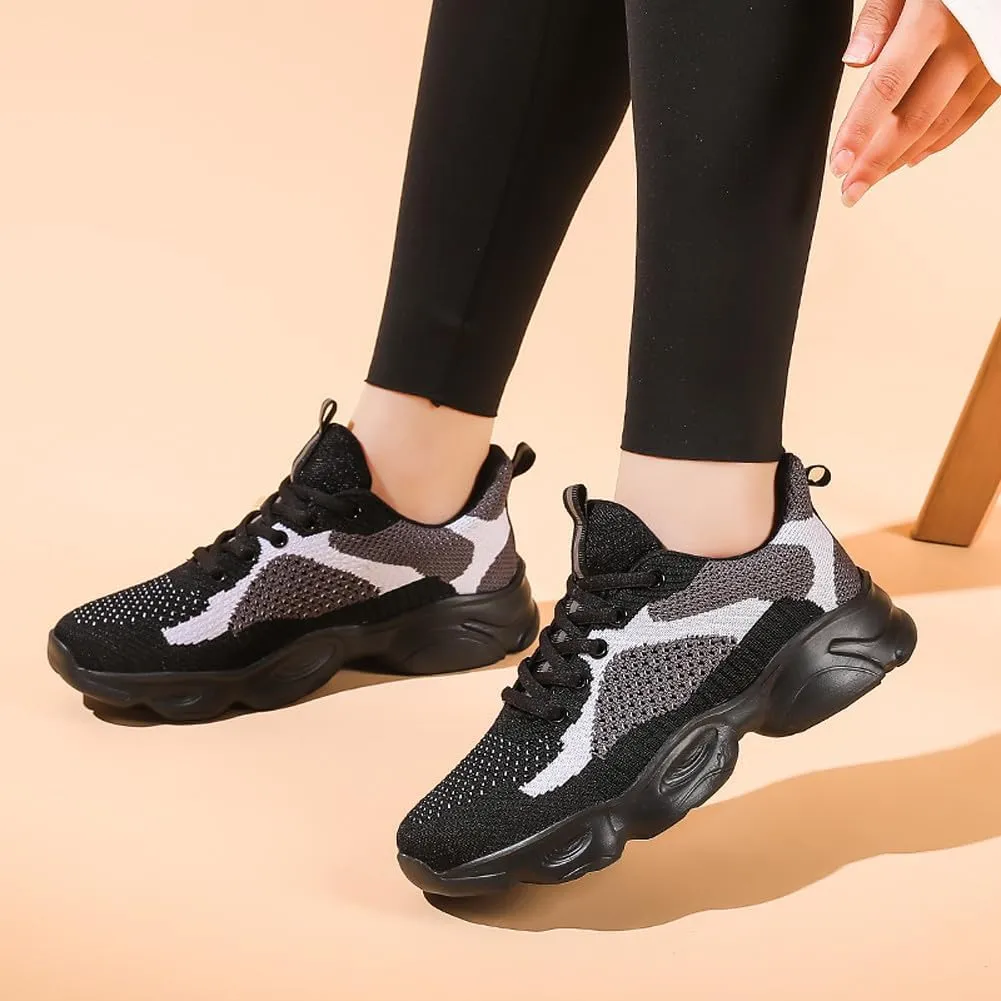Women's Platform Breathable Soft Mesh Lace Up Sneakers Lightweight Road Running Walking Sock Shoes
