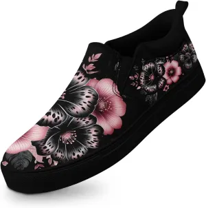 Women's Slip-on Canvas Shoes – Floral Skull Casual Loafers Trendy Comfortable Walking Skate Sneakers for Men