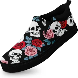 Women's Slip-on Canvas Shoes – Floral Skull Casual Loafers Trendy Comfortable Walking Skate Sneakers for Men