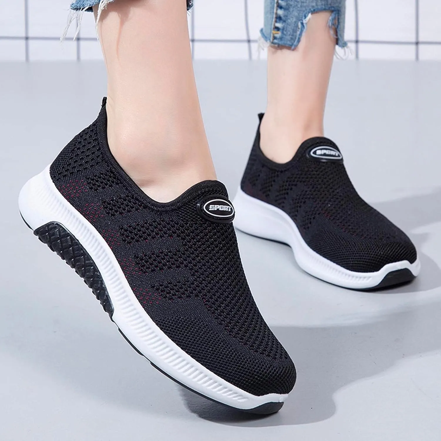 Women's Sneakers Size 9.5 Wide Tenis para Mujer De Trabajo Antideslizantes Womens Slip On Sneakers 8.5 Wide White Orthopedic Plantar Fasciitis Shoes Women Black Flats Womens Black Sneakers Wide 8.5