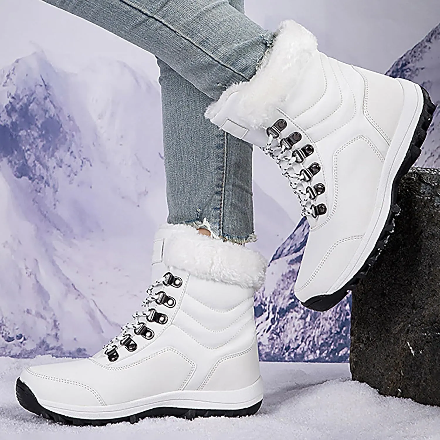 Women's Snow Boots Fleece Lined Cold Proof Boots Insulated Winter Boots Comfort Hiking Boots Outdoor Snow Boots