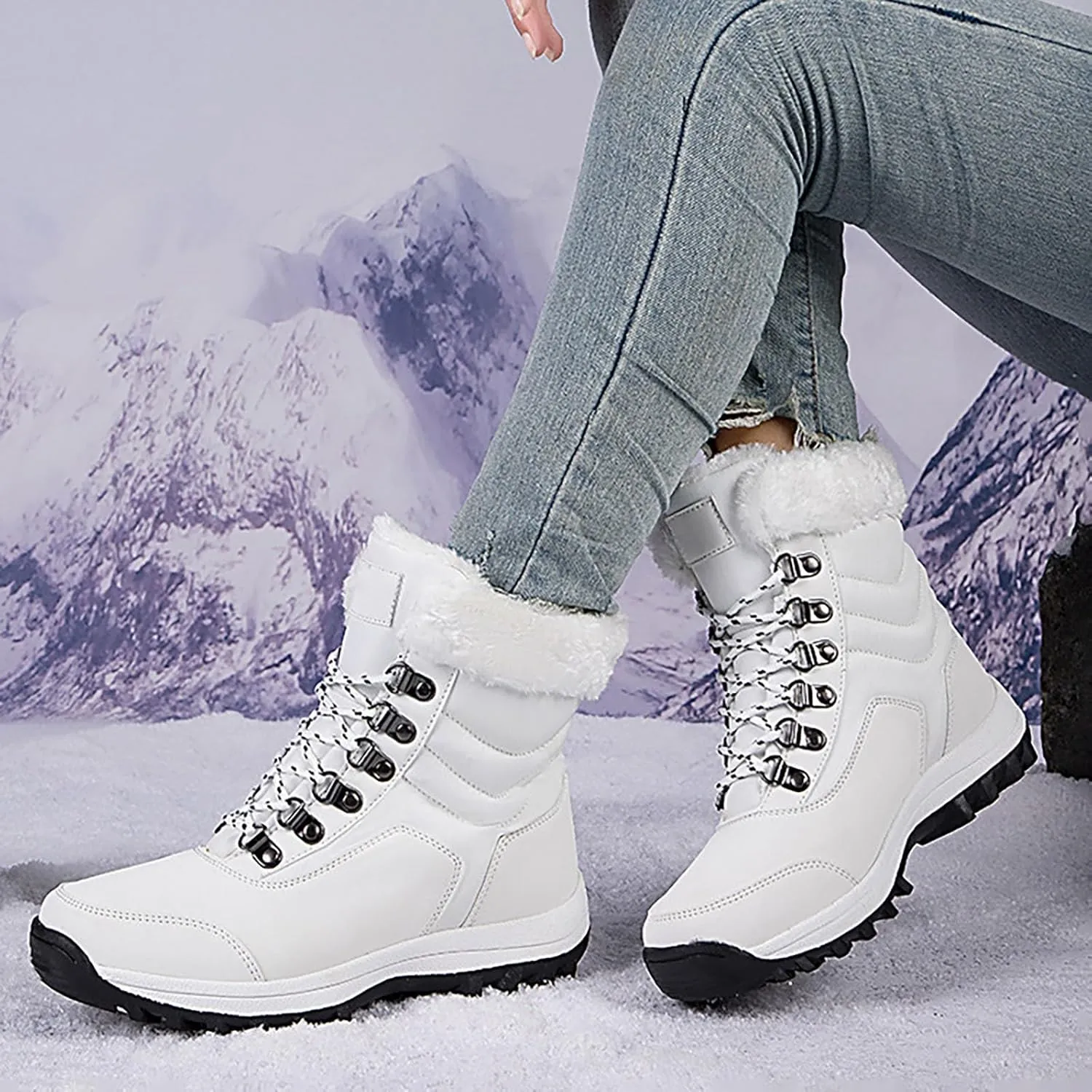 Women's Snow Boots Fleece Lined Cold Proof Boots Insulated Winter Boots Comfort Hiking Boots Outdoor Snow Boots