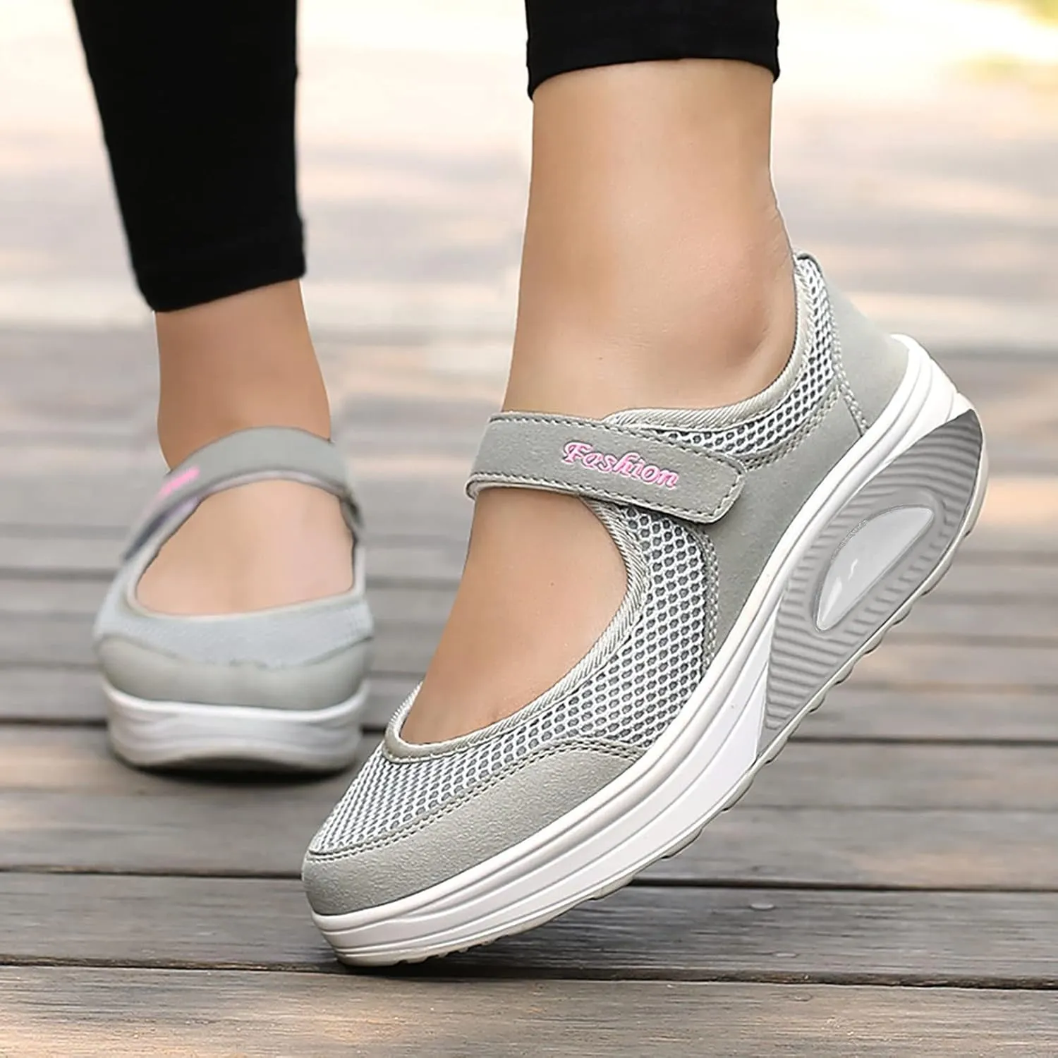 Womens Tennis Shoes Hollow Breathable Fitness Shoes Platform Ankle Paste Fashion Lightweight Running Shoes Hiking Footwear Casual Gym Sports Slip-Ons