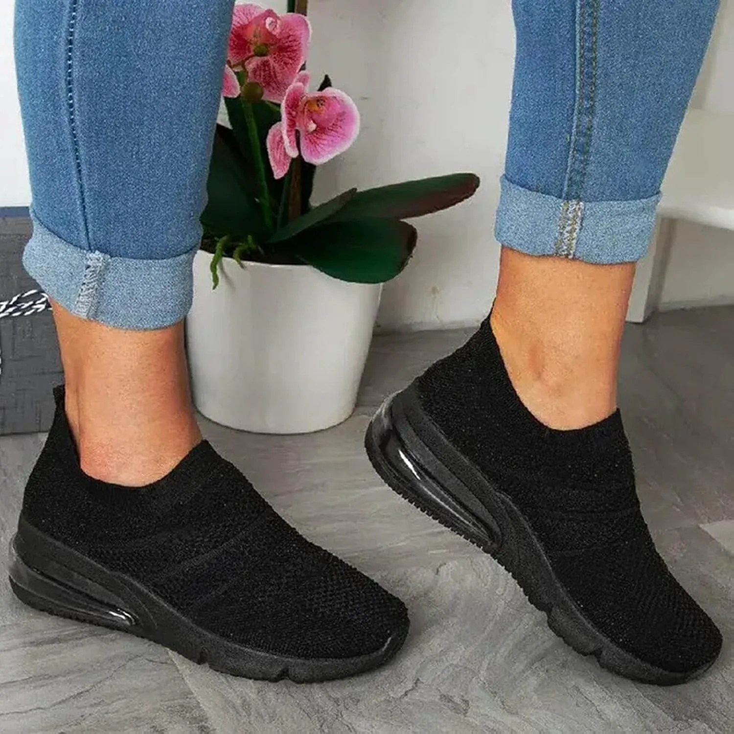 Womens Walking Shoes with Support Black On Black Walking Shoes Women Wide Feet Black Shoes Women Casual High Tops Wedge Sneakers for Women Dressy Size 10 Women Walking Shoes Slip On